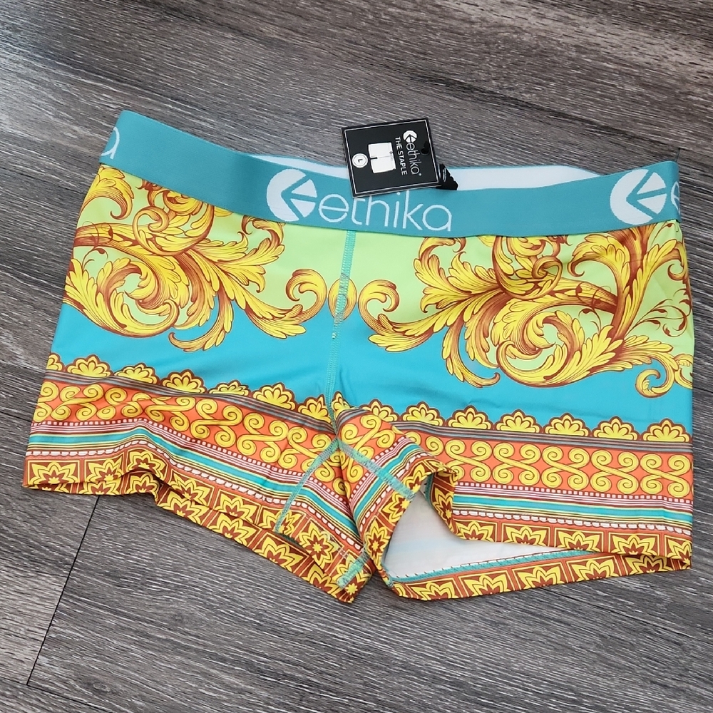 Ethika Women's Teal and Gold Patterned Boy Shorts